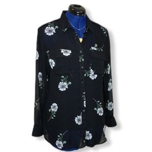 Banana Republic Sheer Black Button-up Shirt Blouse